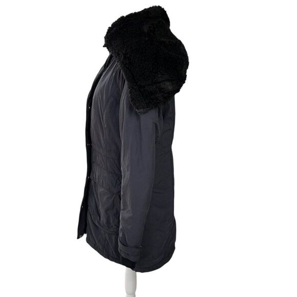 Athleta District Primaloft Faux Fur Hood Jacket Grey Black Size Small - Picture 2 of 15